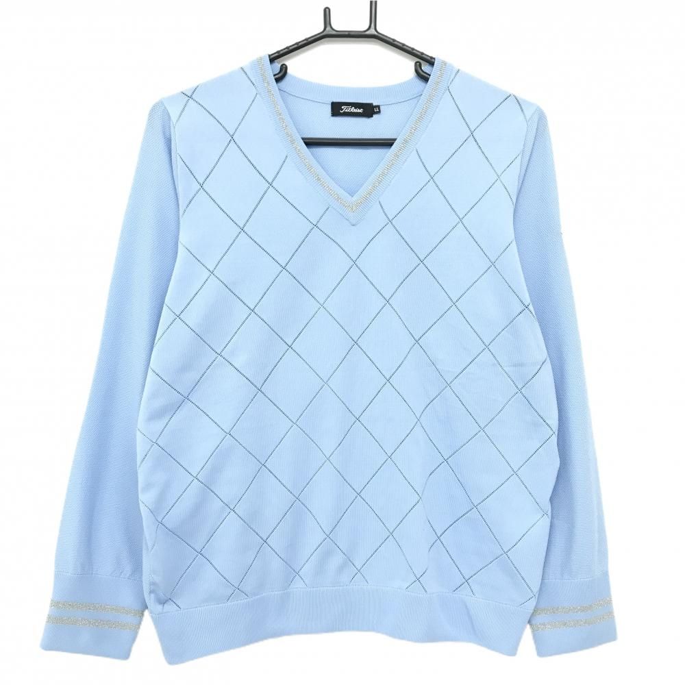 超美品】タイトリスト セーター ライトブルー 前身頃透かし編み V