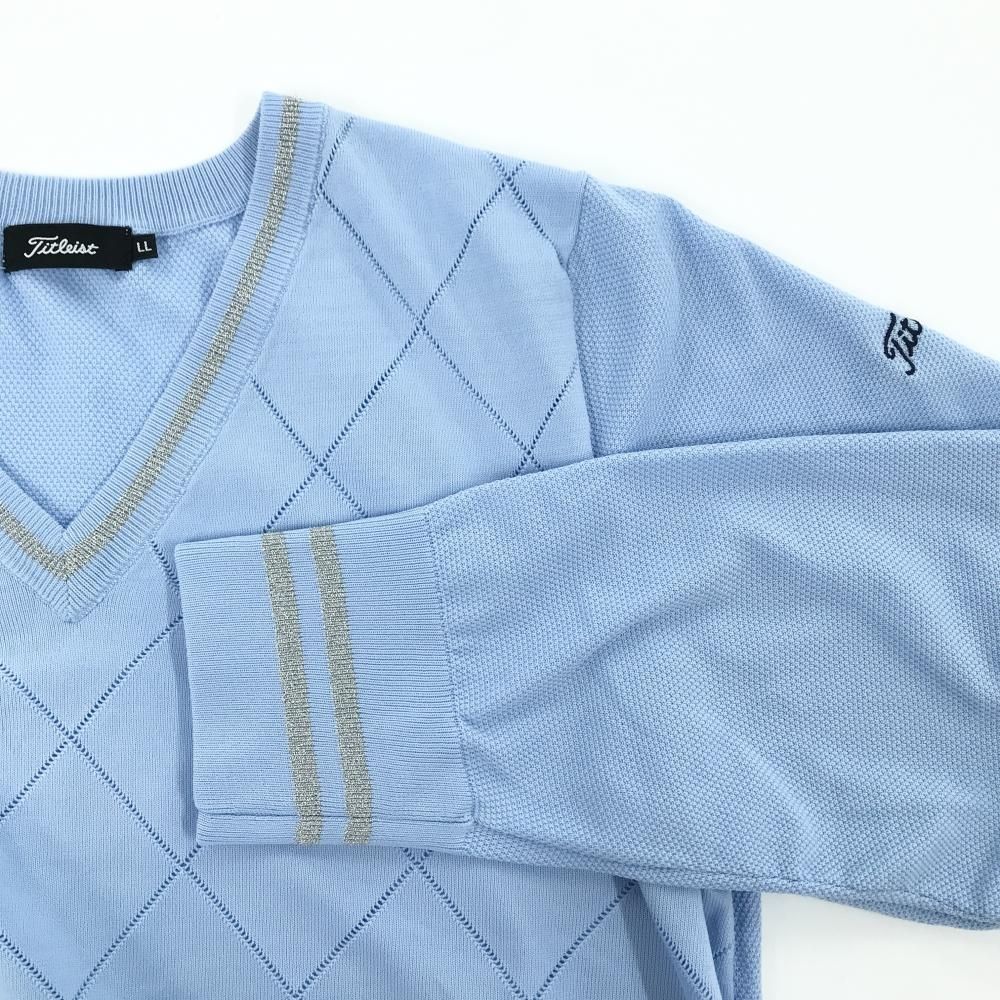 超美品】タイトリスト セーター ライトブルー 前身頃透かし編み V