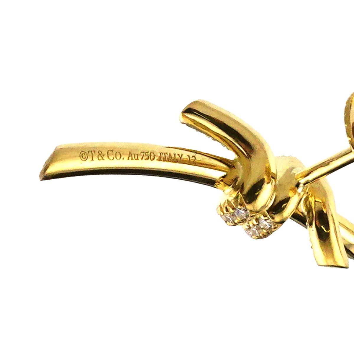 ティファニー TIFFANY&CO. ノット ダイヤ ピアス K18 YG イエロー