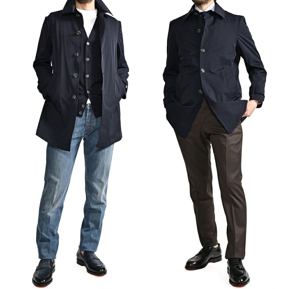 BARBA バルバ / SPOLVERINO  ステンカラーコート 春夏 メンズ ライトアウター ストレッチ ナイロン ネイビー イタリア製 435444