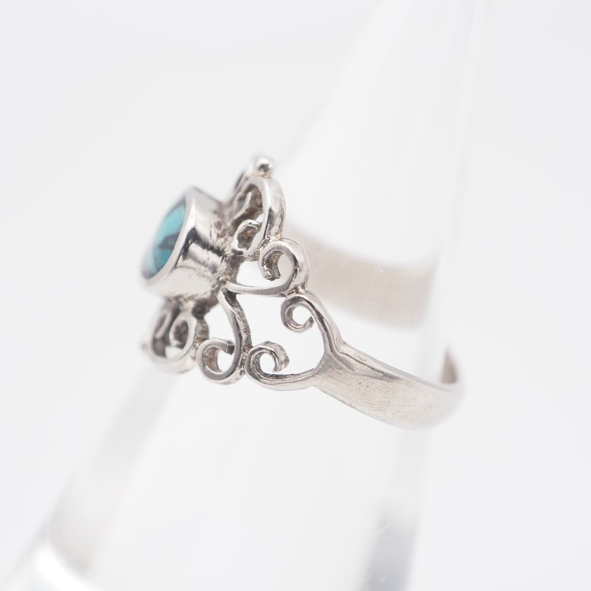 L459 ターコイズ風 リング インレイ 透かし彫り デザイン シルバー