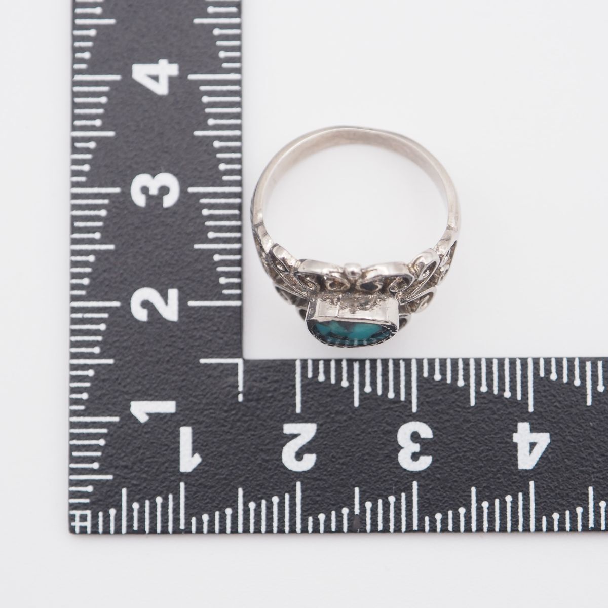 L459 ターコイズ風 リング インレイ 透かし彫り デザイン シルバー