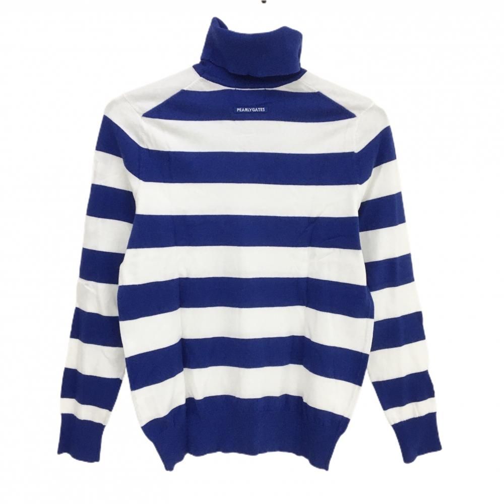 超美品】パーリーゲイツ タートルネックセーター ブルー×白 ボーダー