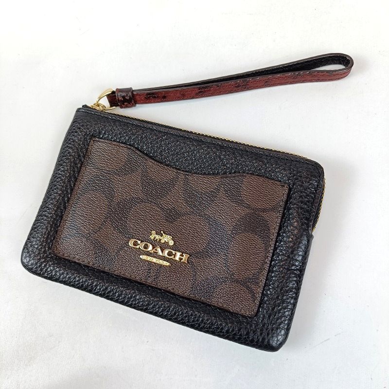 ほぼ未使用 COACH コーチ ファスナーポーチ シグネチャー ブラック