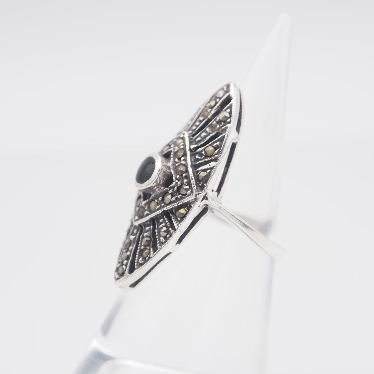 l*n様 11号　ヴィンテージ シルバー925 オニキス　マーカサイト　指輪　リ L441 オニキス風 マーカサイト マルカジット リング デザイン シルバー