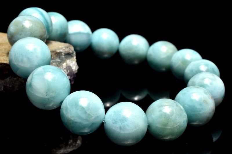 1点物】瑞々しい艶感 ラリマー 13.5mm ブレスレット パワーストーン