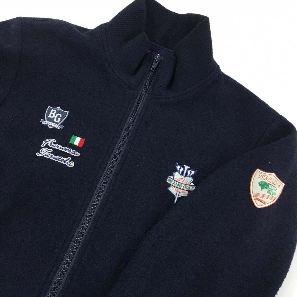 超美品】ビームスゴルフ ジャケット ネイビー ワッペン ウール混 裏地