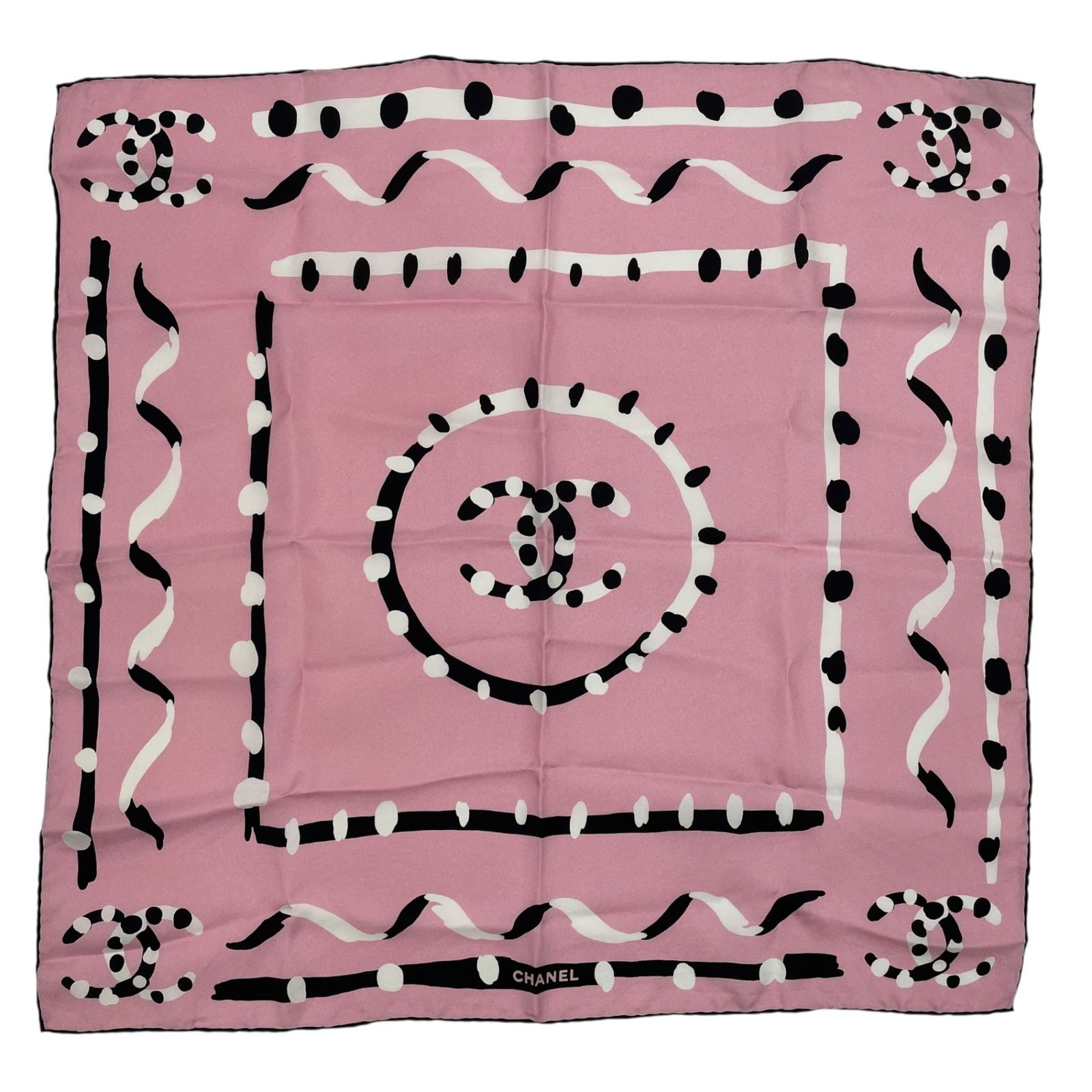 CHANEL シルク ドット柄 スカーフ 極美品 CHANEL シャネル スカーフ シルク ココマーク ドット柄 ピンク