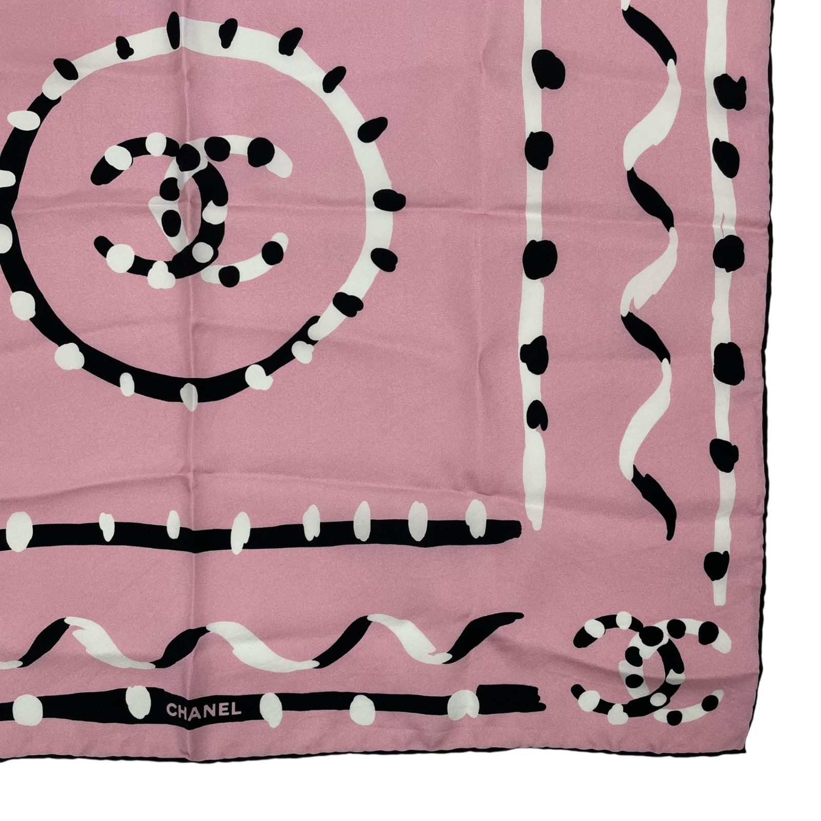極美品 CHANEL シャネル スカーフ シルク ココマーク ドット柄 ピンク