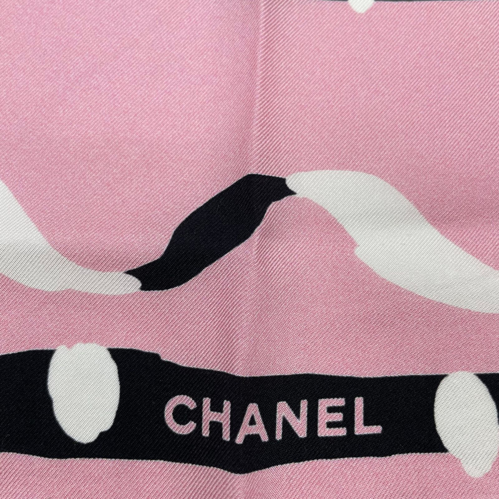 極美品 CHANEL シャネル スカーフ シルク ココマーク ドット柄 ピンク