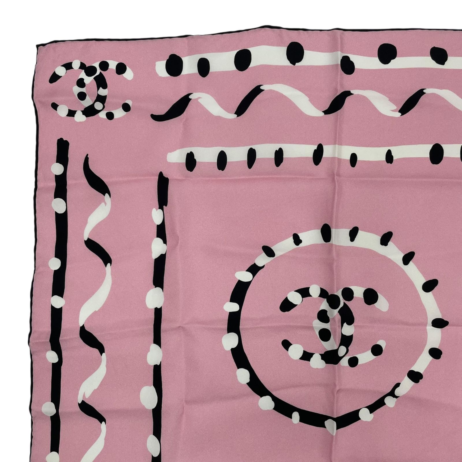 極美品 CHANEL シャネル スカーフ シルク ココマーク ドット柄 ピンク