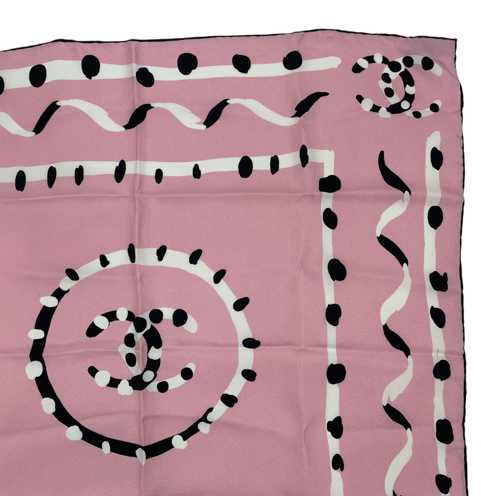 極美品 CHANEL シャネル スカーフ シルク ココマーク ドット柄 ピンク