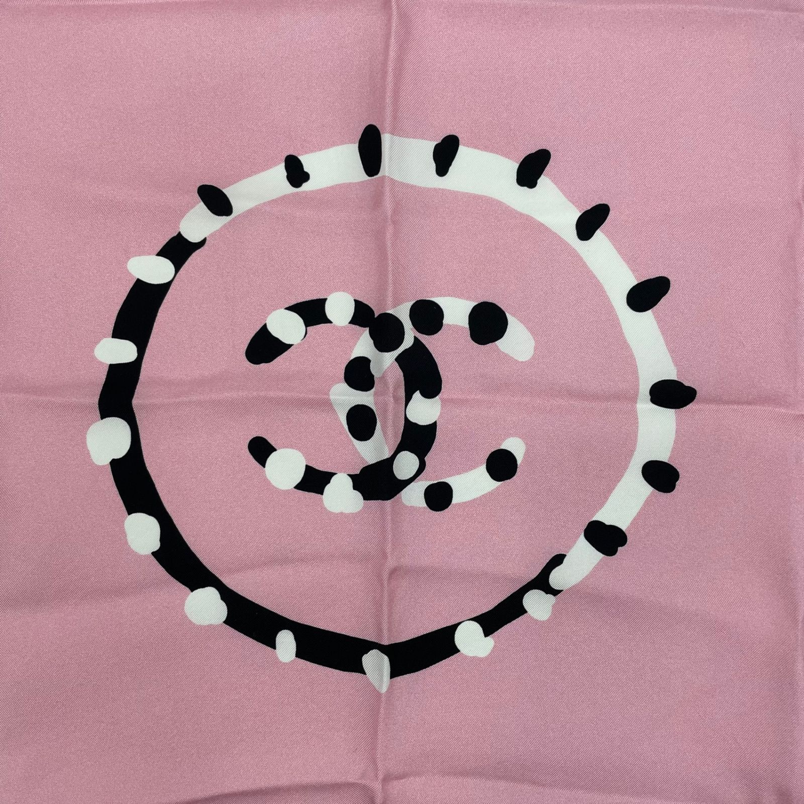 極美品 CHANEL シャネル スカーフ シルク ココマーク ドット柄 ピンク