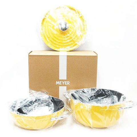 未使用品 MEYER マイヤー ライトポット 両手鍋 24cm 蓋つき イエロー