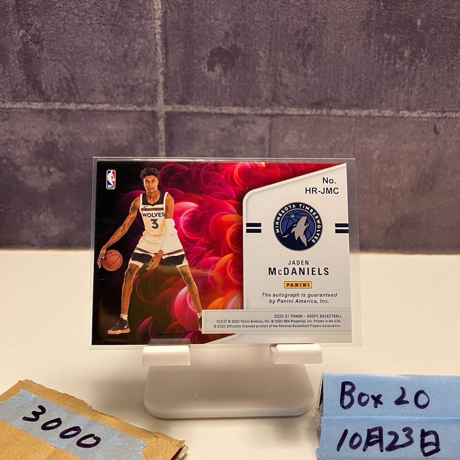 2020-21 PANINI Hoops Jaden McDaniels 直筆サインカード Minnesota 