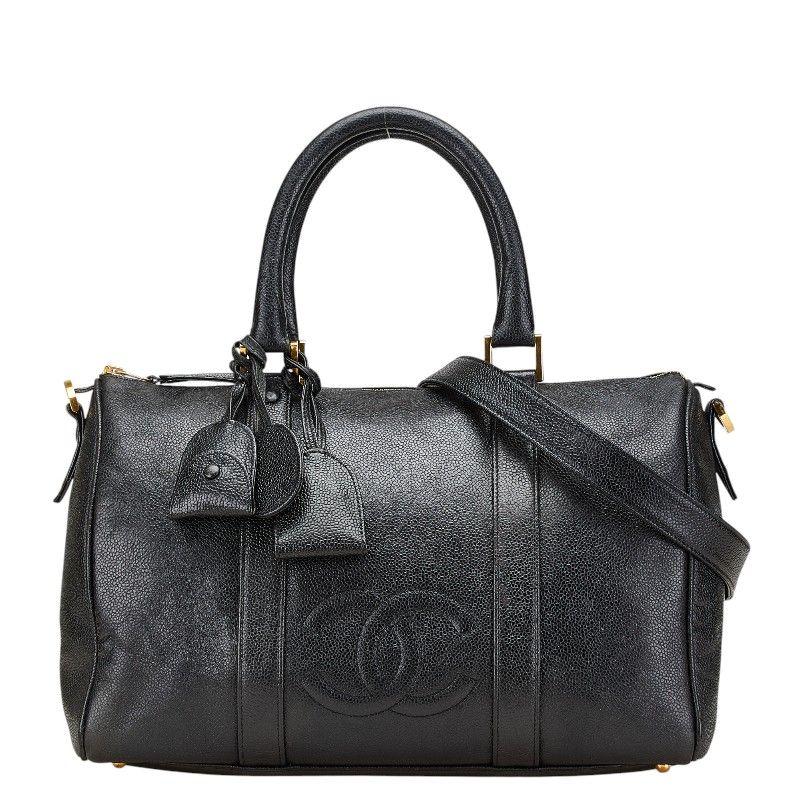 CHANELシャネル ボストンバッグ2WAY キャビアスキン ココ ヴィンテージ シャネル ココマーク ボストンバッグ ショルダーバッグ 2WAY ブラック