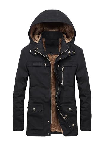 InnoBase メンズ ジャケット コート ミリタリージャケット マウンテンパーカー 裏ボア ジャンパー ブルゾン ハーフ丈 フード付き 着脱可 防寒 防風 厚手 カジュアル 秋 冬 アウトドア おしゃれ 彡 393 b 72 fb