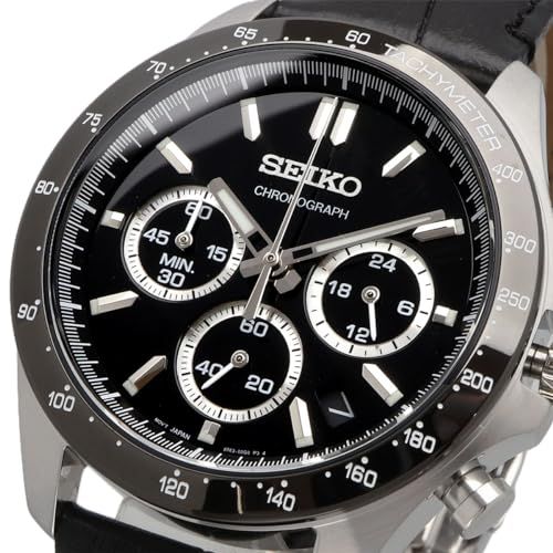 セイコー SEIKO 1|5秒クロノグラフ クオーツ QUARTZ 腕時計 メンズ SBTR 021 ブラックレザー po 91403 df 0