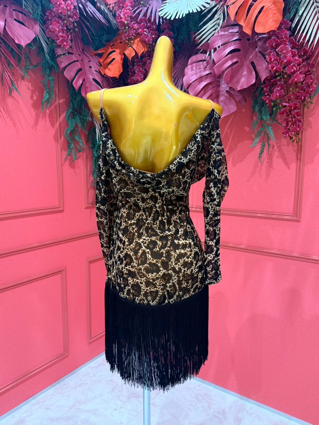 社交ダンス gentil ジャンティ authentic ヒョウ柄 フリンジ ラテン