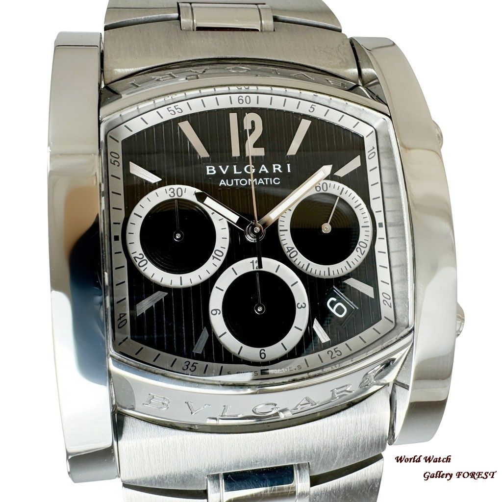 ブルガリ BVLGARI アショーマ AA48SCH メンズ腕時計 クロノグラフ 自動巻き ブラック文字盤 外装仕上げ Aランク