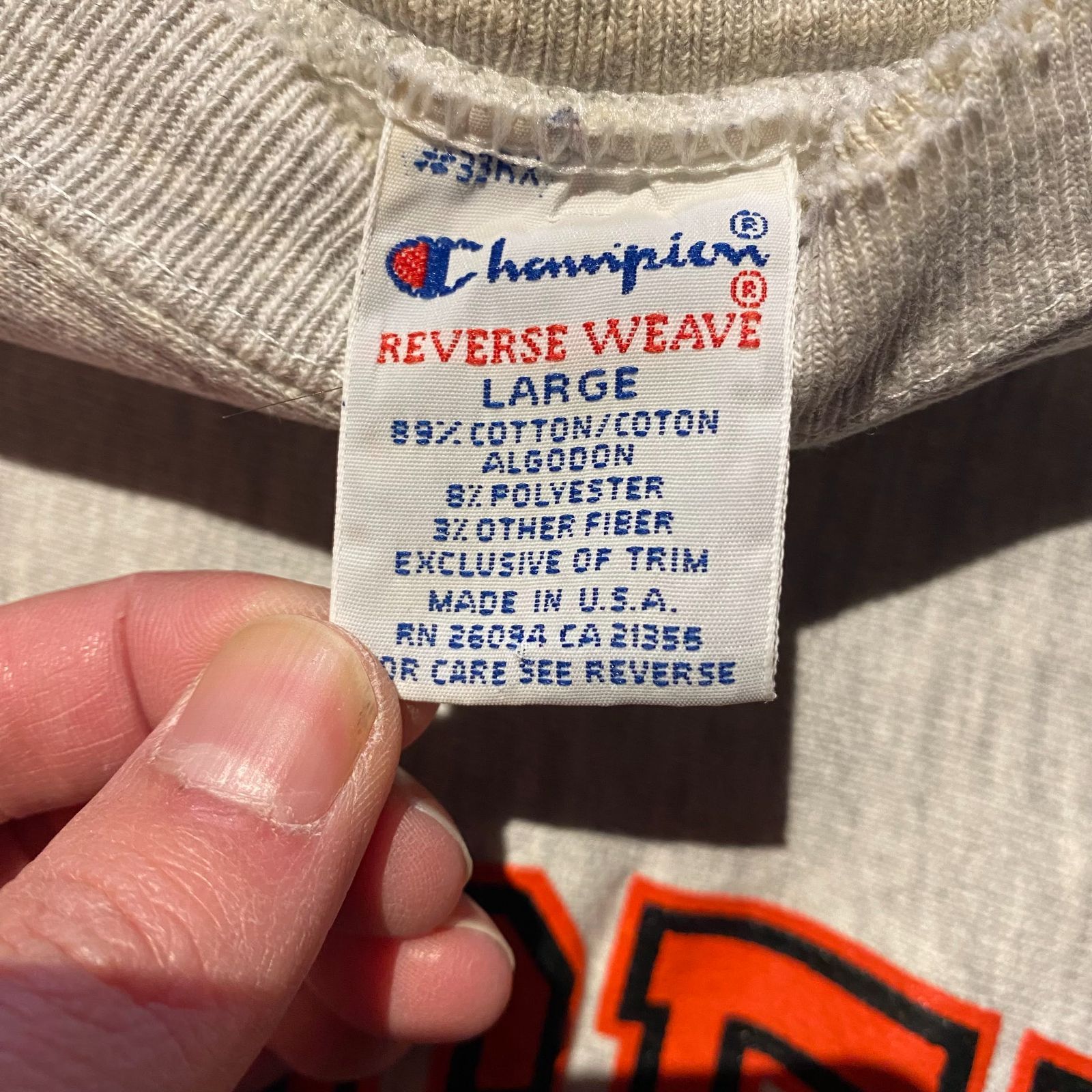 90s Championプリンストン 大学 リバースウィーブ 刺繍タグ Champion 90s USA製 REVERSE WEAVE 刺繍タグ PRINCETON プリントロゴ