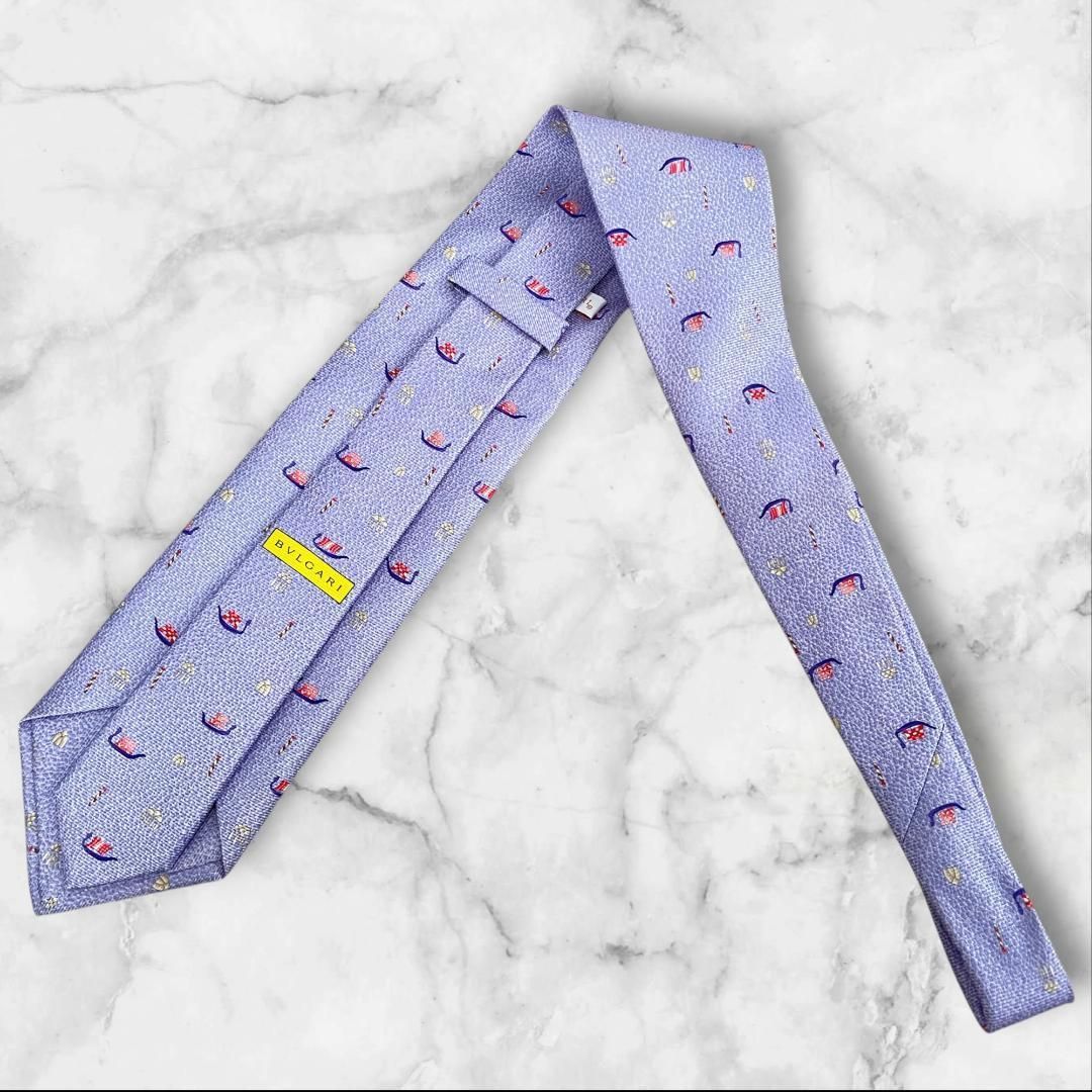 BVLGARI ブルガリ ネクタイ シルク イタリア製 総柄 薄紫 箱付き