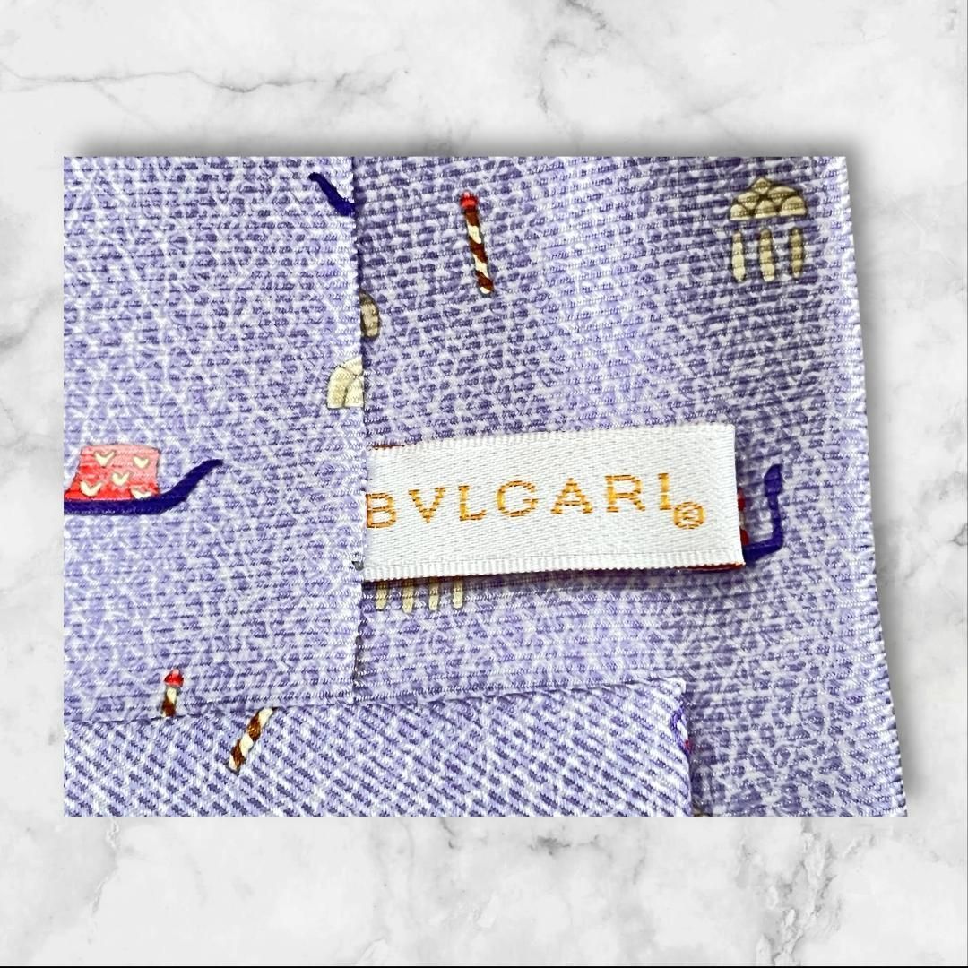 BVLGARI ブルガリ ネクタイ シルク イタリア製 総柄 薄紫 箱付き