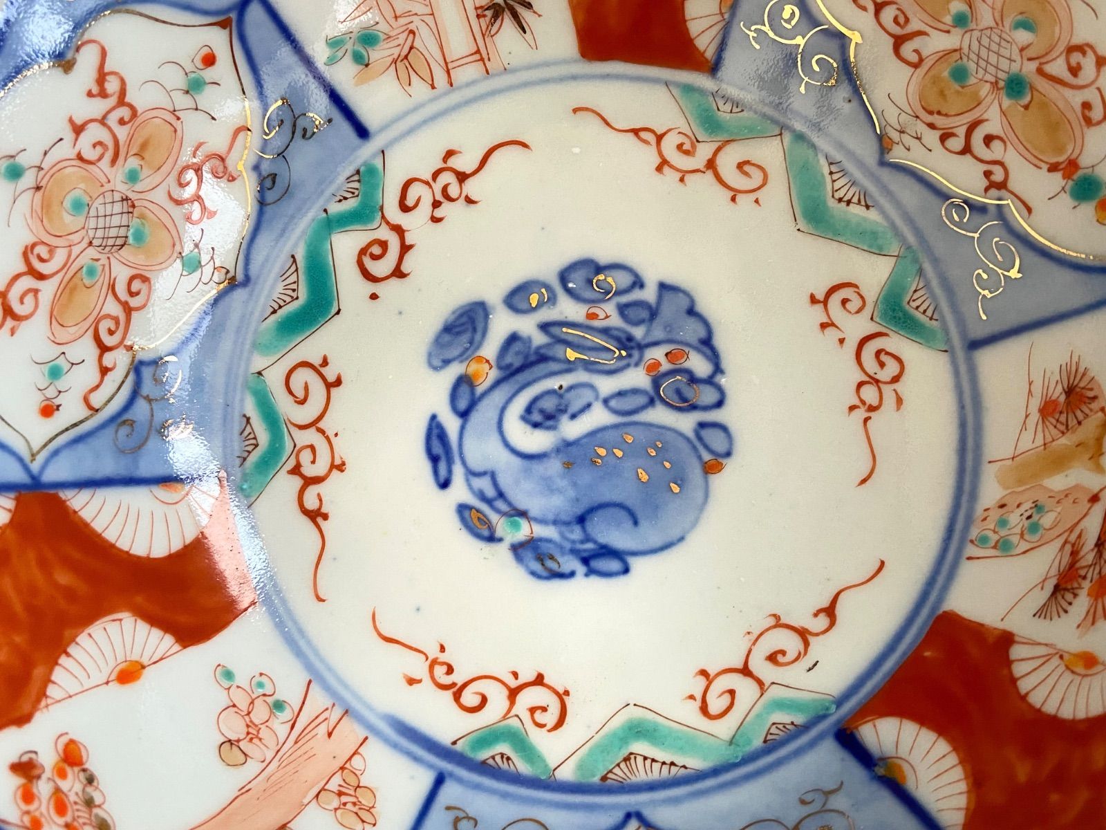 能登蔵出し 時代物 色絵 金彩 クルス窓絵文 輪花 大なます皿/深皿 膾皿