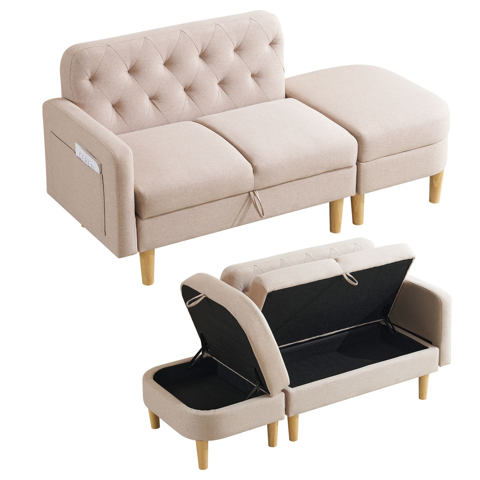 ソファ 2 3人掛け カウチソファ 収納機能 左右に使える片肘 オットマン レイアウト ローソファ コーナーソファー l字ソファー