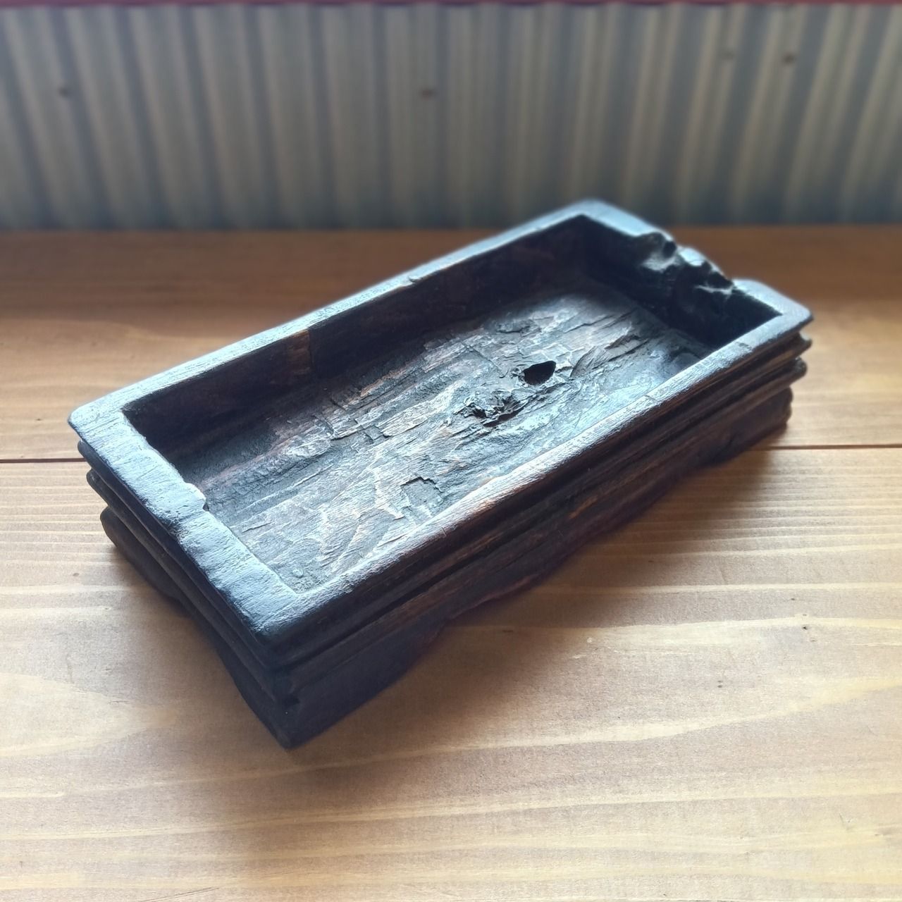 一点物 古材の木製トレイ 卓上ペンケース 鍵置き アクセサリー置き