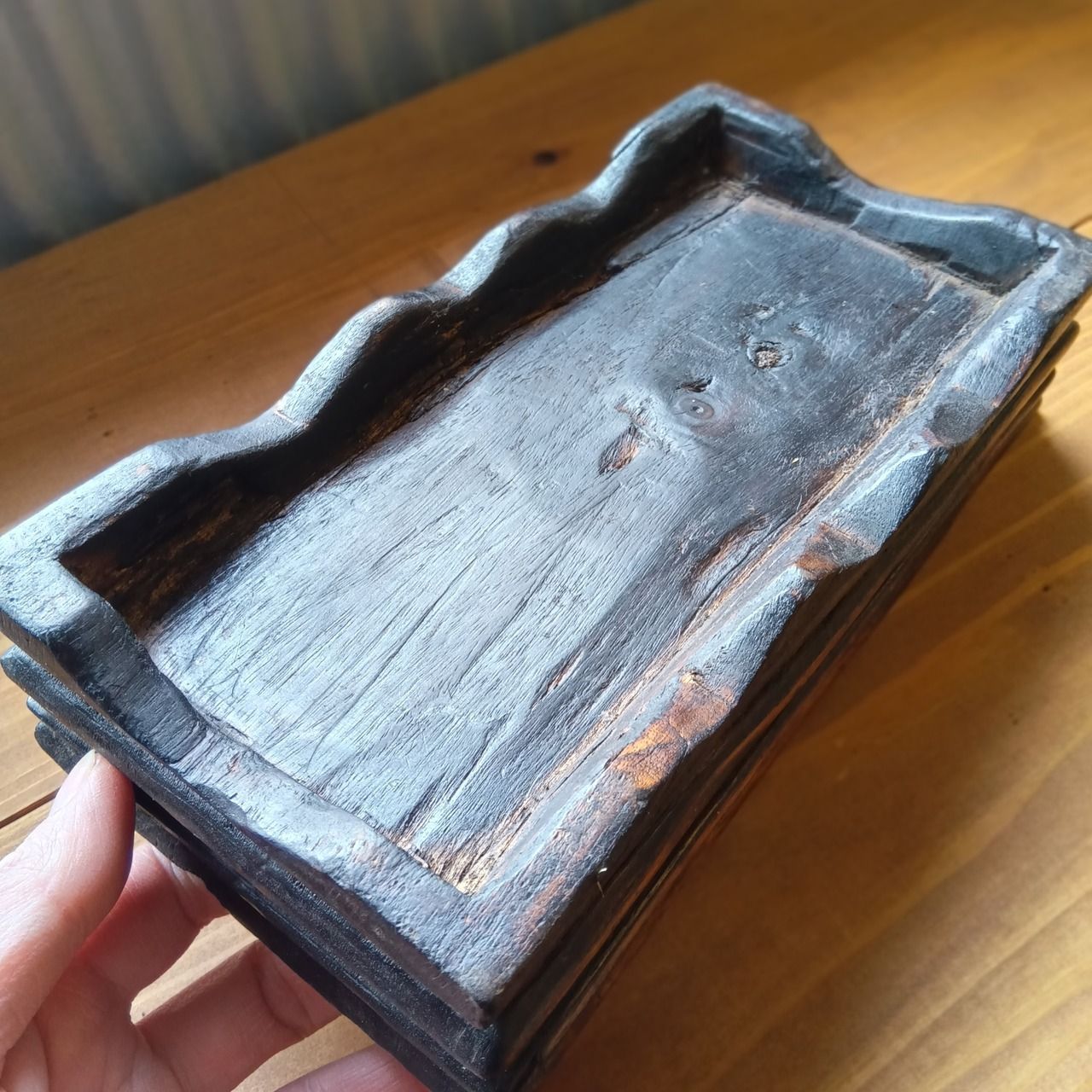 一点物 古材の木製トレイ 卓上ペンケース 鍵置き アクセサリー置き