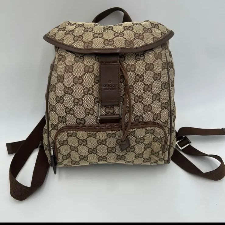 GUCCI グッチ レザー リュック GG柄 GGキャンバス ブラウン リュック