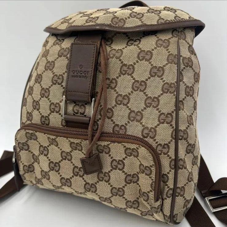 GUCCI グッチ レザー リュック GG柄 GGキャンバス ブラウン リュック