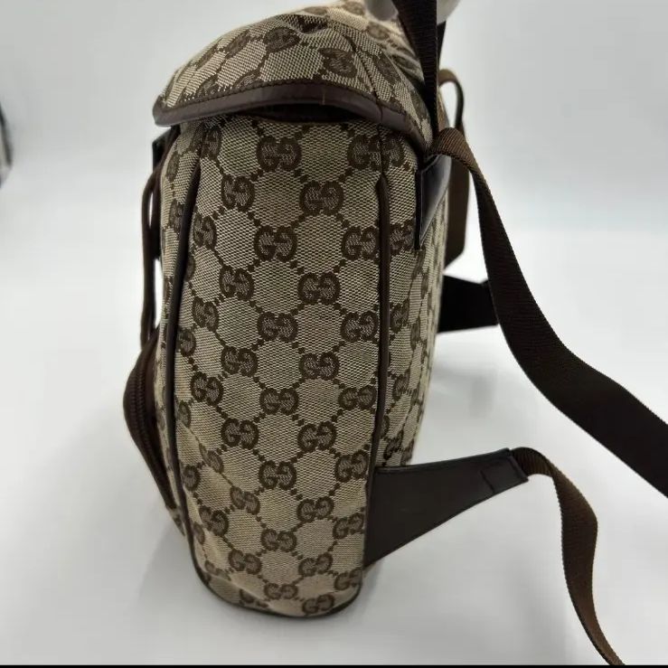 GUCCI グッチ GGナイロン カーフレザー リュックサック ブラウン GUCCI グッチ レザー リュック GG柄 GGキャンバス ブラウン リュック