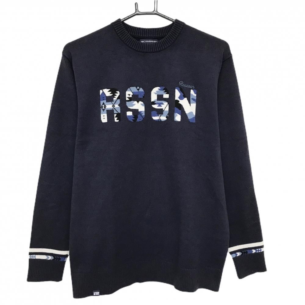 ロサーセン セーター ネイビー×白 フロントロゴ 袖口ライン ニット