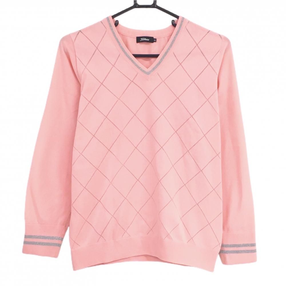 超美品】タイトリスト セーター ライトピンク 前身頃透かし編み V