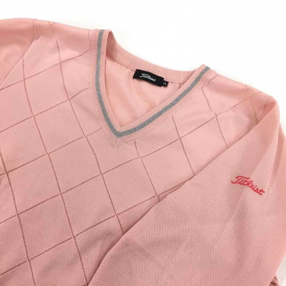 超美品】タイトリスト セーター ライトピンク 前身頃透かし編み V