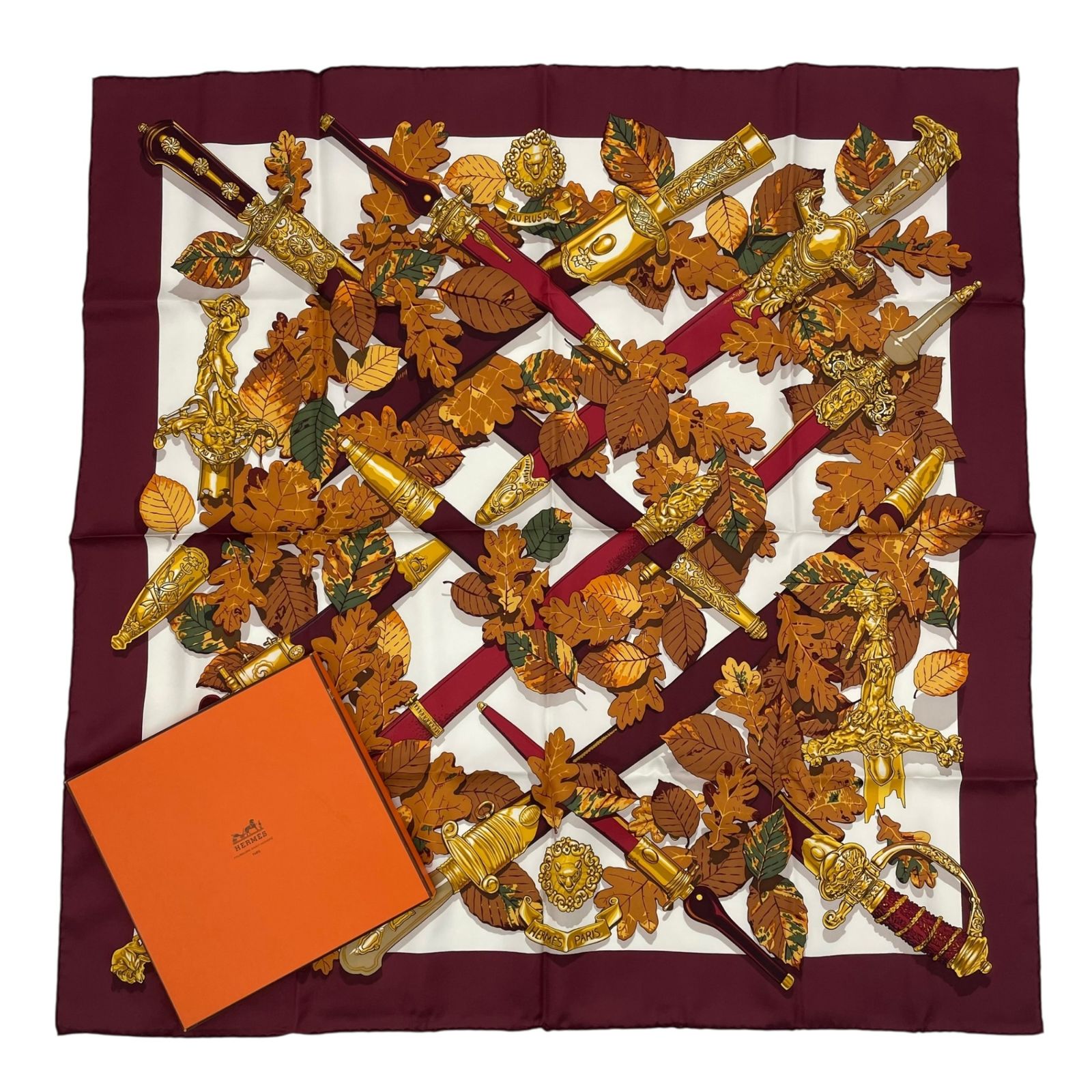 新品同様 HERMES エルメス スカーフ シルク100％ カレ90 AU PLUS DRU