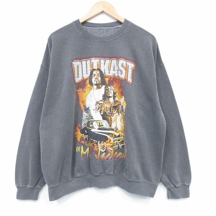 XL/古着 長袖 ヒップ ホップ ラップ スウェット メンズ アウトキャスト クルーネック 濃グレー【spe】 25dec15