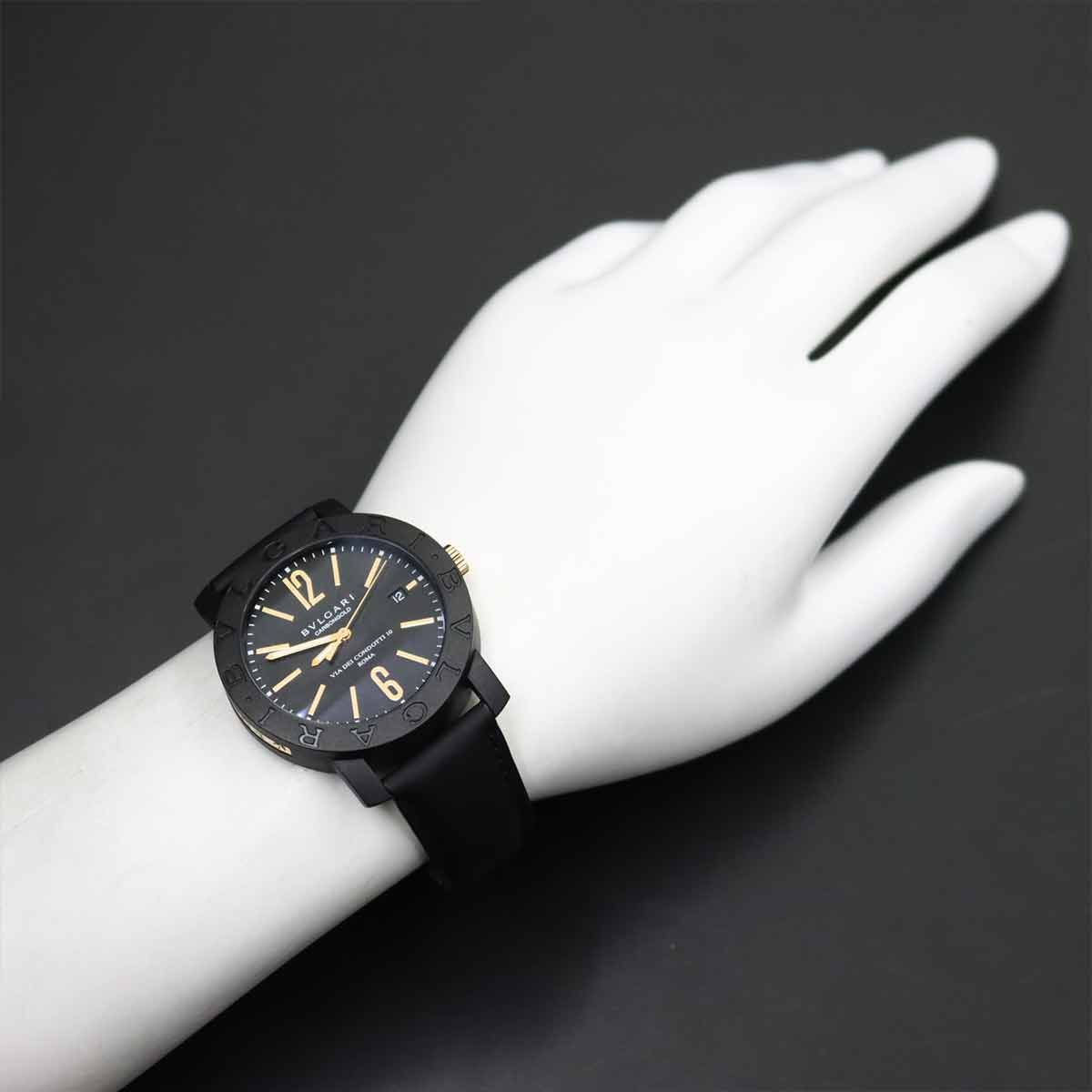  ブルガリ BVLGARI ブルガリブルガリ カーボンゴールド BB40CL メンズ 腕時計 デイト ブラック オートマ 自動巻き BVLGARIBVLGARI 90311698 イージーパンツ 自動巻き時計 腕時計(アナログ)