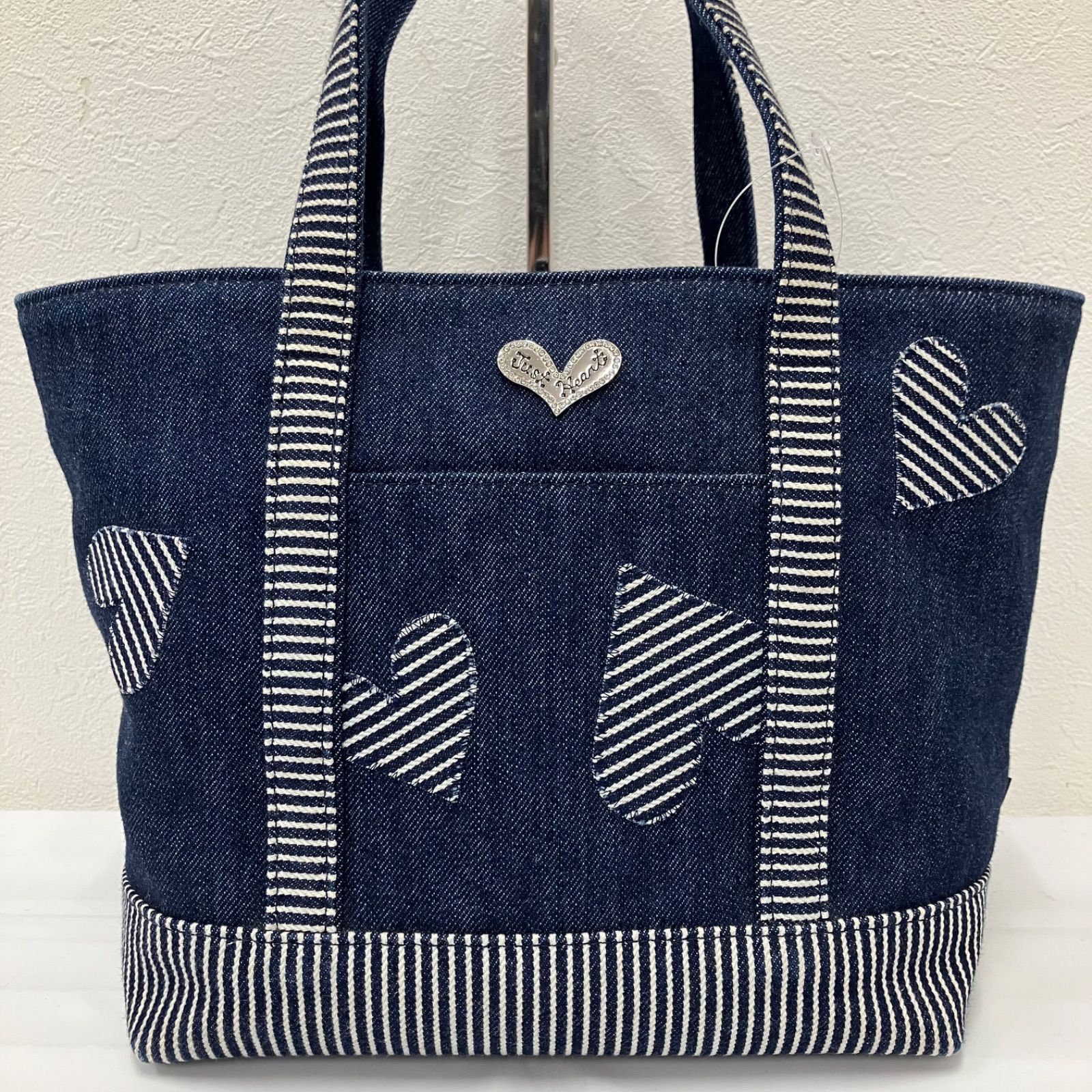 Think Bee!シンクビー ハンドバッグ デニム 青 ハートモチーフ 美品 