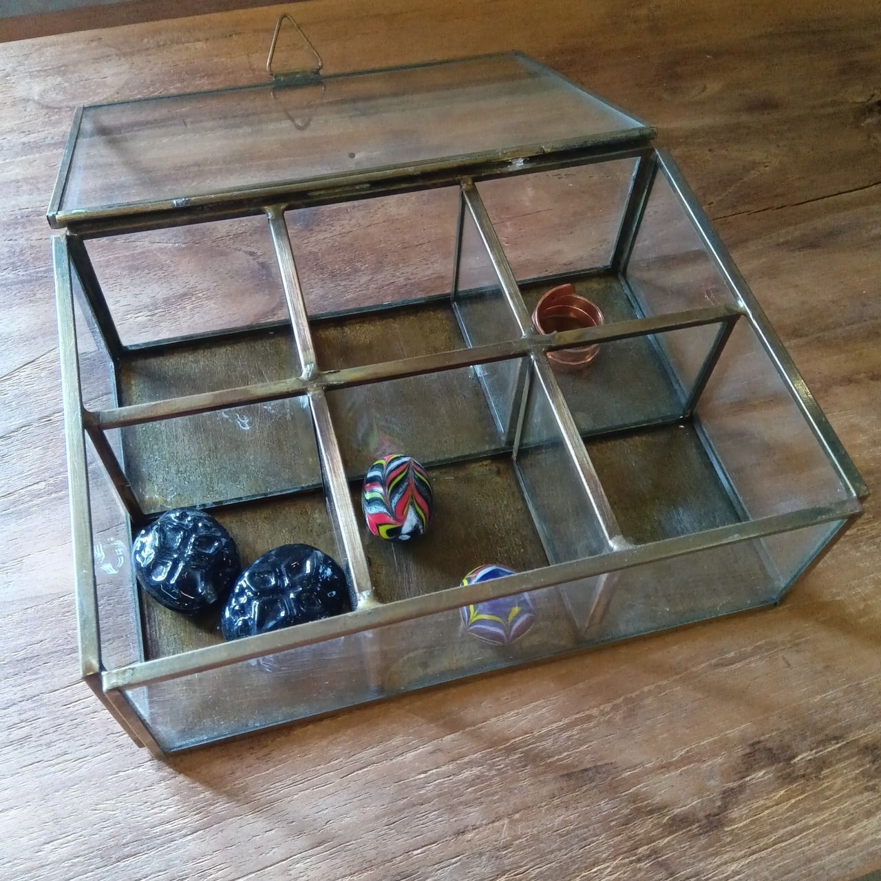 アンティーク風 ガラスケース 真鍮 6仕切り ジュエリーボックス