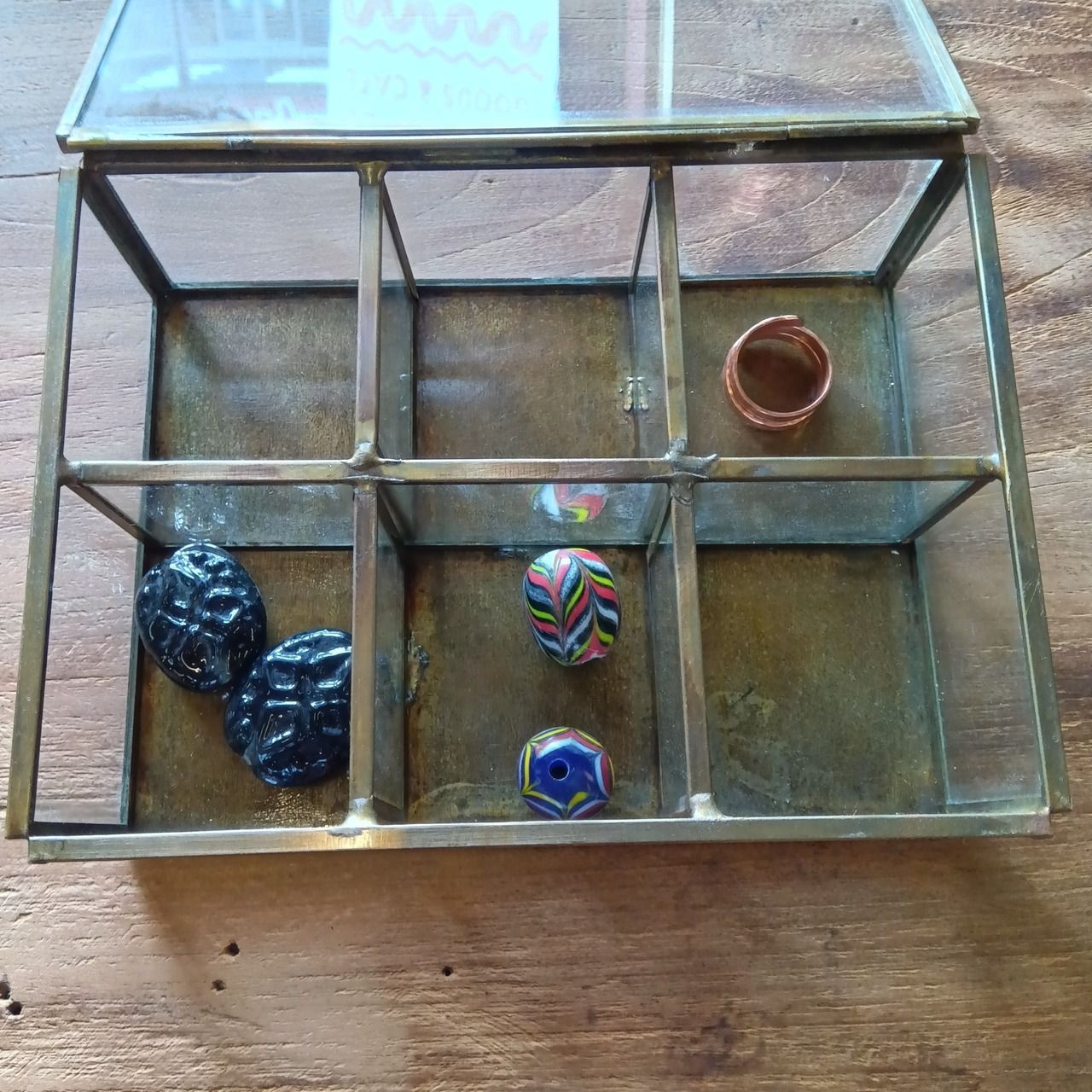 アンティーク風 ガラスケース 真鍮 6仕切り ジュエリーボックス