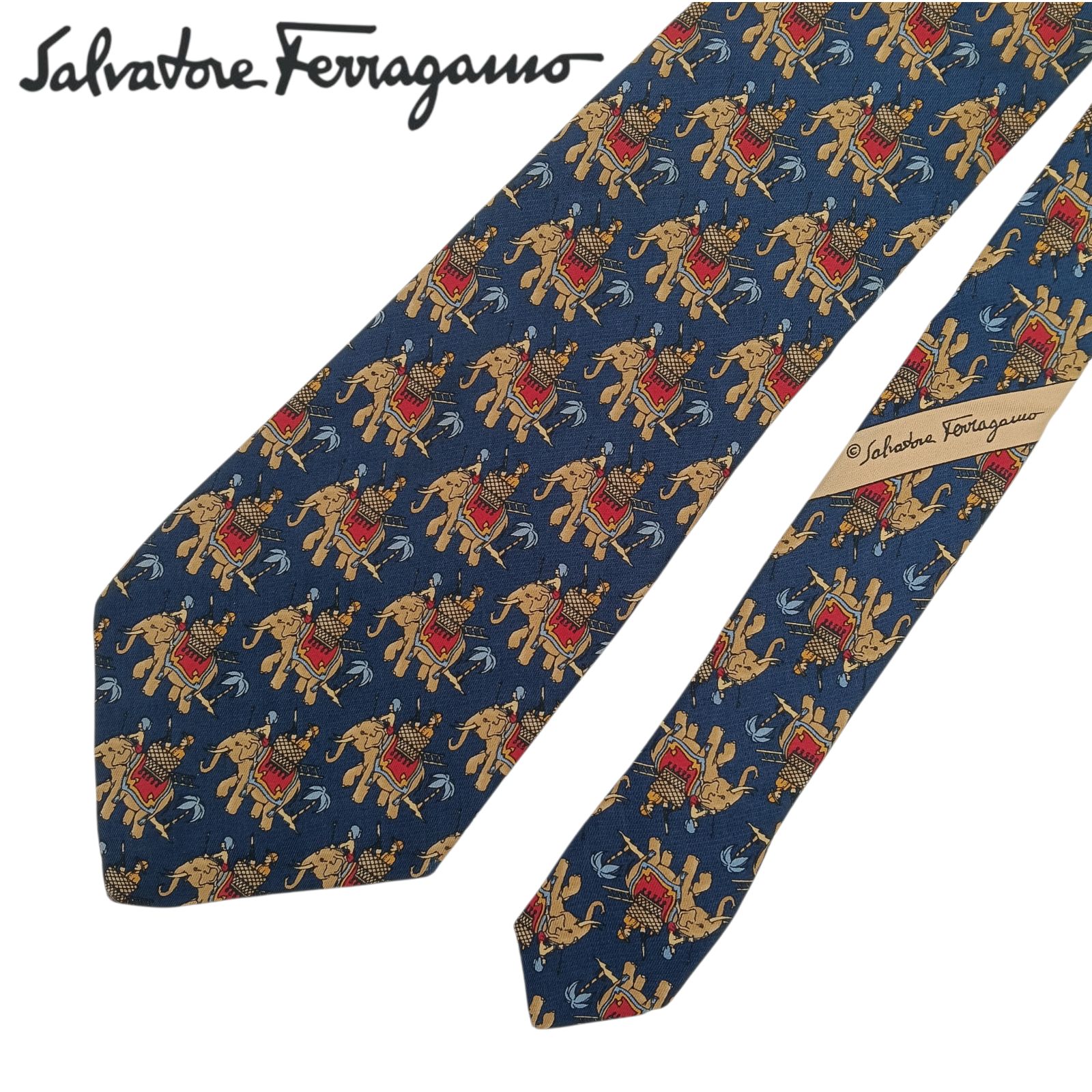 Salvatore Ferragamo フェラガモ ネクタイ ゾウ柄 象 シルク ネイビー
