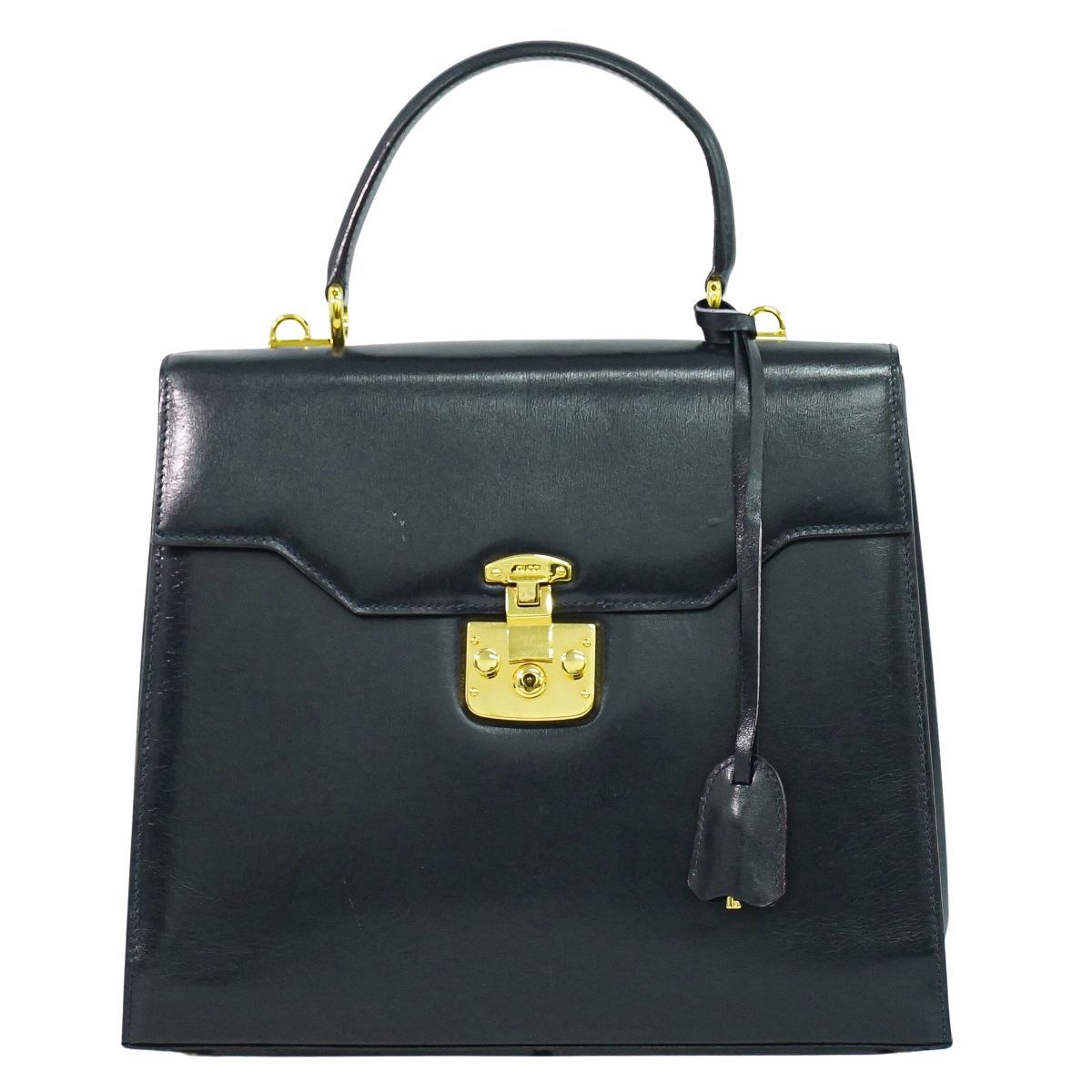本物 グッチ GUCCI レディロック ハンドバッグ レザー ネイビー Lady