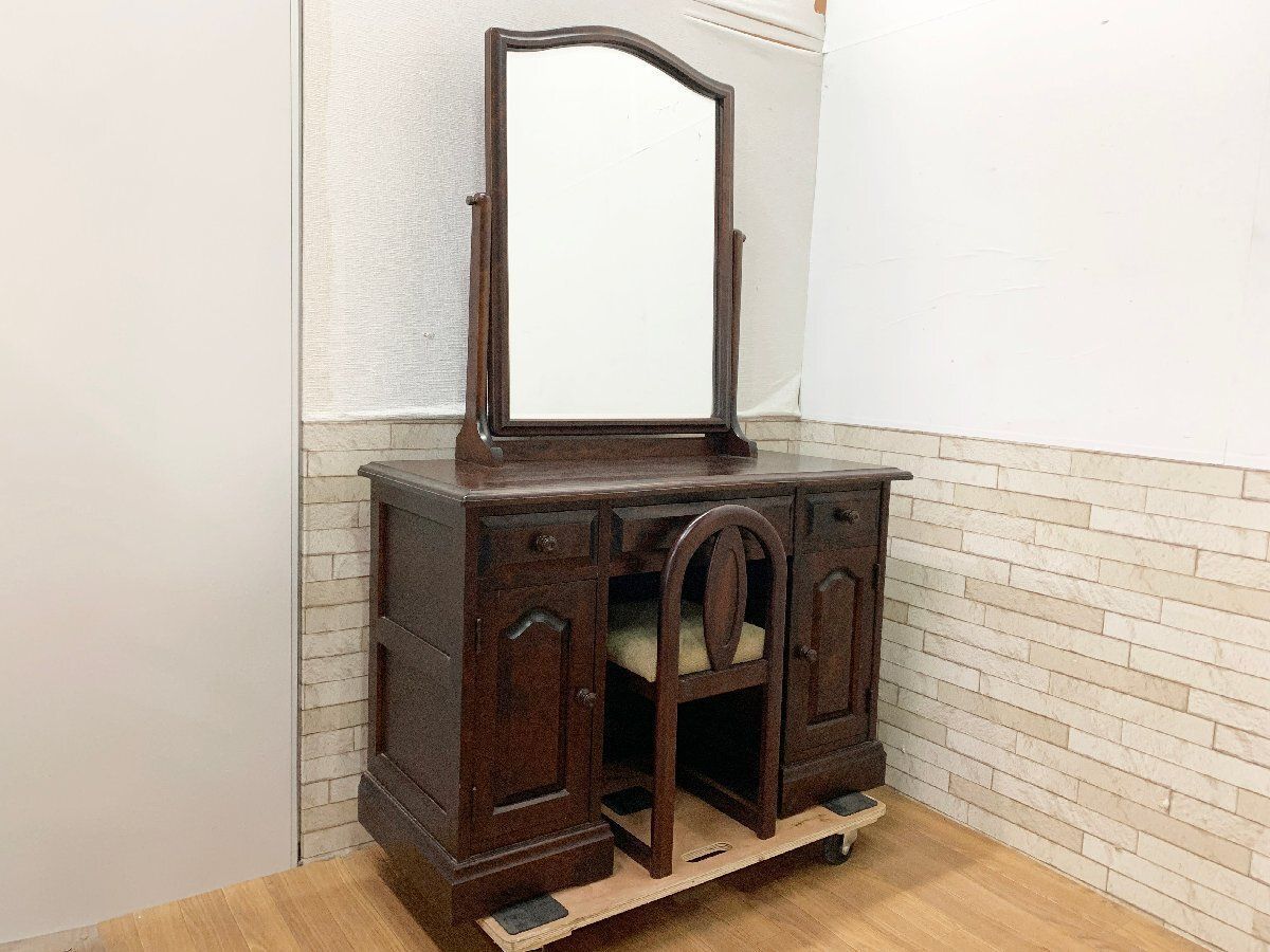 ◇北海道民芸家具 ドレッサー チェア 2点セット 机 樺材 化粧台 ミラー