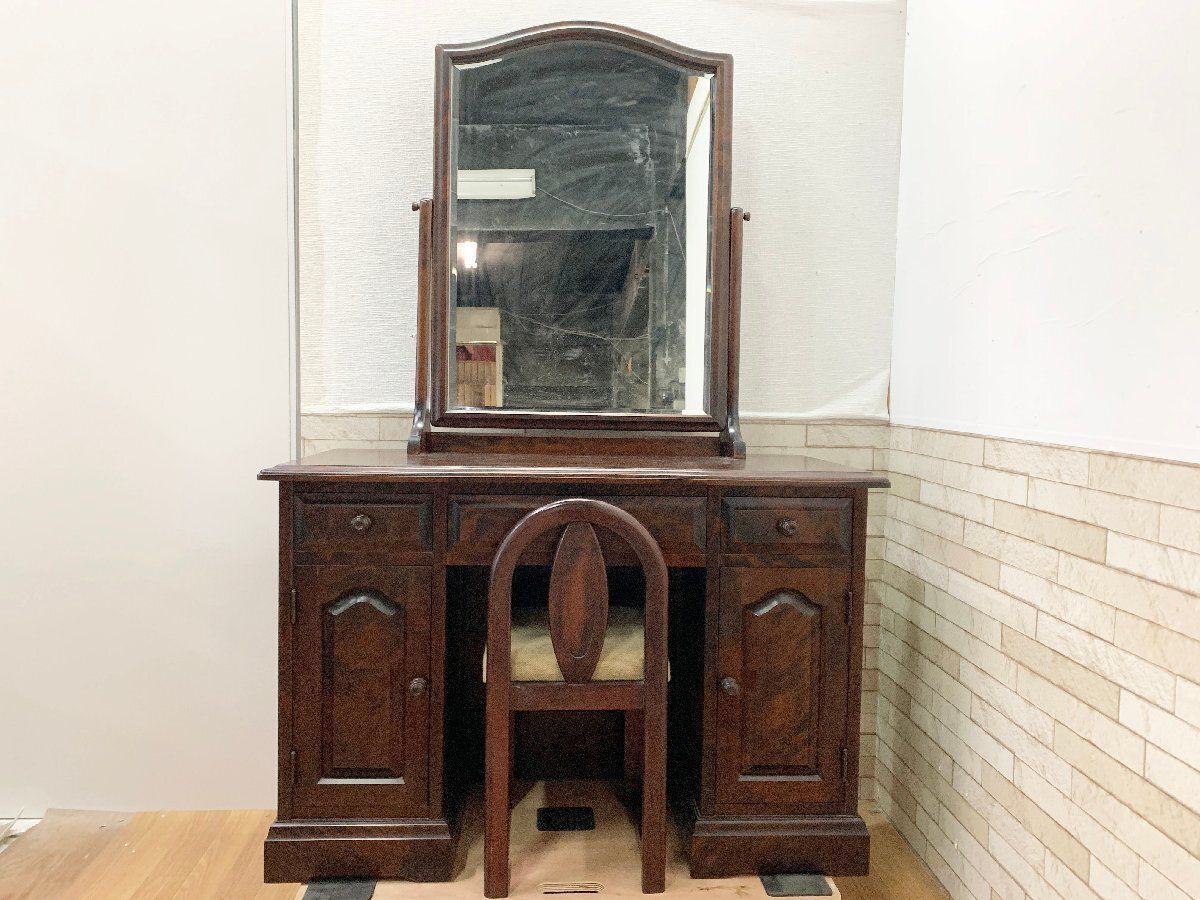 ◇北海道民芸家具 ドレッサー チェア 2点セット 机 樺材 化粧台 ミラー