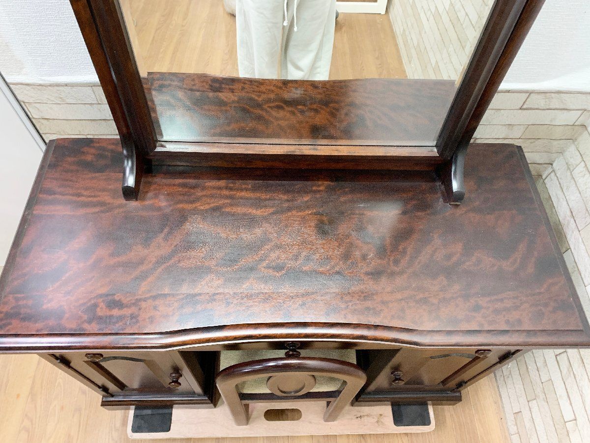 ◇北海道民芸家具 ドレッサー チェア 2点セット 机 樺材 化粧台 ミラー