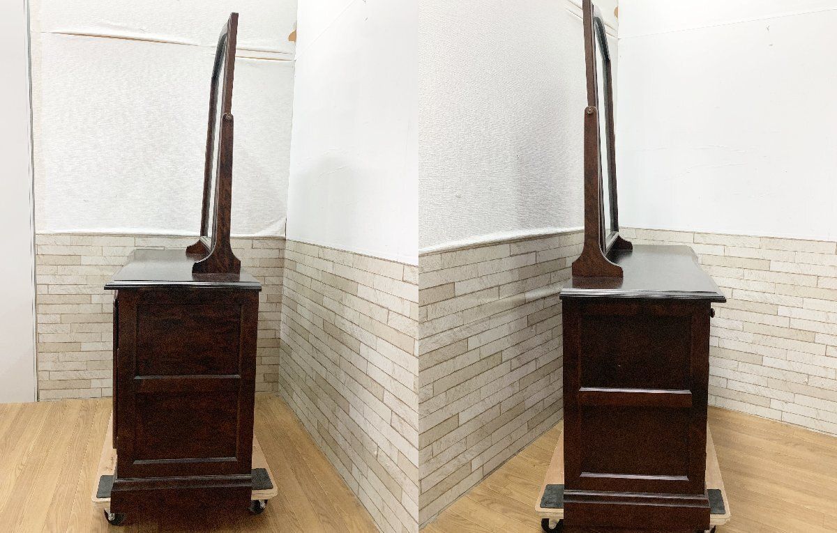 ◇北海道民芸家具 ドレッサー チェア 2点セット 机 樺材 化粧台 ミラー