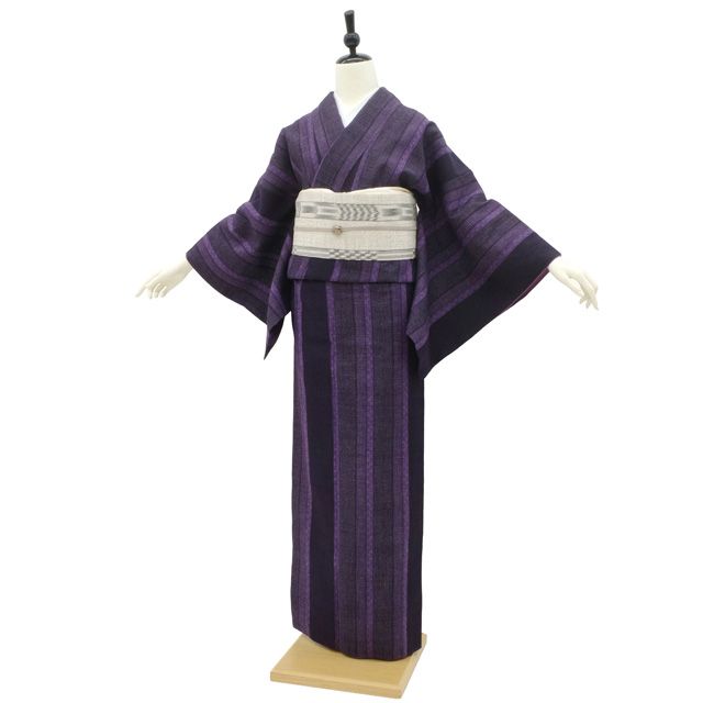 中古】 要無形文化財 本場結城紬 袷 着物 リサイクル 正絹 地機 80